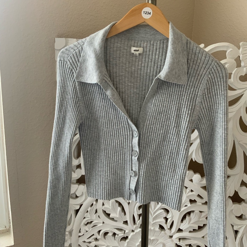 Aerie Gray Ribbed Cardigan size M